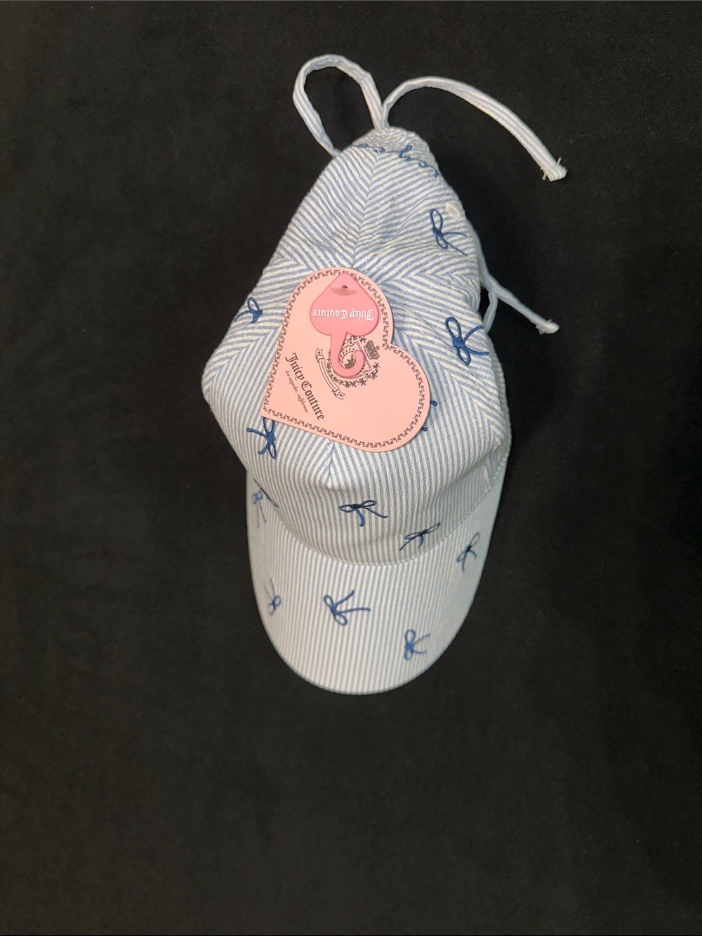 Juicy Couture Light Blue & White Striped Adjustable Bow Cap